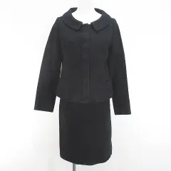 スピック＆スパン ノーブル Spick&Span Noble セットアップ スーツ 上下 ジャケット 膝丈 台形スカート 38 ネイビー 紺系 スナップボタン ポケット 裏地 綿 コットン  麻 リネン 日本製