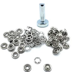 「在庫わずか」クラフトパーツ屋 スナップボタン アメリカンホック リングスナップ10mm 11mm 打ち具 セット 10組 (シルバー)