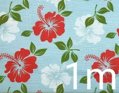【ゆきちゃん限定】X081 夏色ハイビスカス 水色×赤白 花柄 コットン生地 1m