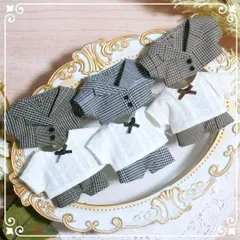 10cmぬい服　チェックスーツ上下+リボンシャツセット