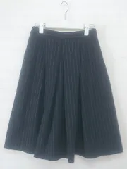 ◇ NATURAL BEAUTY BASIC ピンストライプ バックウエストゴム 膝下丈 フレア スカート サイズM ネイビー レディース E  【1305120006581】