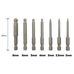 7pc 六角 ボールポイント ヘックスビット ヘキサゴンビット 8mm 6mm 5mm 4mm 3mm 2.5mm 2mm 差込角 6.35mm 磁石 マグネット ボルト ナット 外し 工具 球形 ドライバビット 六角ボールヘッド 六角軸ドライバービット