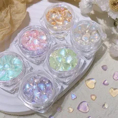 【人気商品】ネイルストーン DIY用 パーツ デコ キラキラ ネイル 3Dガラス オーロラ クリア ぷっくり 収納ケース付き ネイルセット 大小混入約180粒 6色6個 ハート型 ネイルパーツ ラインストーン
