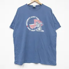 XL/古着 半袖 ビンテージ Tシャツ メンズ 00s ボーイスカウト 星条旗 コットン クルーネック 薄紺 ネイビー 25sep09 中古