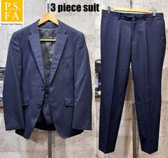 美品 Perfect Suit FActory スリーピース スーツ 濃紺 96/AB5 3ピース ベスト付き PSFA ネイビー パーフェクトスーツファクトリー PNX13931T-88