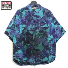 80s vintage FREETHESPIRIT 総柄 レーヨン 半袖シャツ メンズ Lサイズ相当