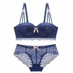 ☆ ブルー ☆ 85B ☆ ブラジャー＆ショーツ ノンワイヤー mmkwbr0711a ブラジャー ショーツ セット ブラショーツ ブラセット ブラショーツセット ナイトブラ ノンワイヤーブラ ブラ 上下 セット 上下セット ハーフカップ 1/2カップ レース