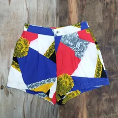 80s PLAY BOY プレイボーイ レーヨン バロック柄 ショーツ ハーフ パンツ マルチカラー ゴージャス 総柄 ウエストゴム リゾート メンズ VINTAGE 古着 MF29のサムネイル
