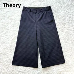Theory  セオリー HALIENTRA ハリエントラ ストライプ柄 クロップド丈 ワイドパンツ スーツパンツ 2 M ネイビー 濃紺 スラックス スーツ オフィカジ  W74