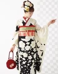 洗える振袖】 着物 単衣 広衿 小振袖 抽象的な草花模様 身丈約162cm