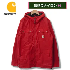 美品 Carhartt ナイロンジャケット M相当 レッド 00s フード付き カーハート メッシュ裏地 ロゴ刺繍 ワークジャケット アウトドア ストリート Y2K テック系 ライトアウター ワークジャケット マウンテンパーカー 古着 D515
