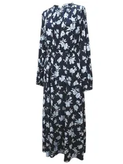 ビス ViS 花柄 長袖 ワンピース ロング丈 F 紺系 ネイビー リボン ギャザー 裏地