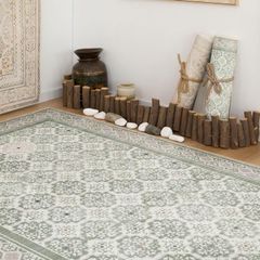 【在庫処分】3畳 ペルシャ 絨毯風 ラグ マット カーペット 160X230CM 洗える 花柄 オールシーズン 軽量 滑り止め DECOMALL 防ダニ 防臭 グリーン 緑 床暖房対応
