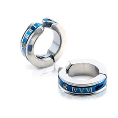 【迅速発送】Puente フェイクピアス メンズ レディース ステンレス イヤリング フープイヤリング 両耳セット ローマ数字 フープ リング ノンホールピアス