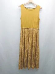 ◇ COTORICA. コトリカ ノースリーブ ウエストゴム 綺麗め 光沢感 ロング ワンピース サイズF イエロー レディース E 【1309040089570】