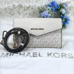 【美品】MICHEAL KORS マイケルコース MKシグネチャー 2way ショルダーバッグ ボディバッグ クロスボディーバッグ クラッチバッグ 肩掛け 斜め掛け 手持ち レザー PVC ロゴ 型押し ゴールド金具 ホワイト アイボリー 白