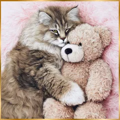 【くまのぬいぐるみ - ノルウェージャンフォレストキャット・メインクーン・サイベリアン】テディーベア・teddy bear・かわいい・癒し系・インテリアアート・ペットロス・うちの子・記念日・アートポスター・犬の絵・犬のイラスト・ギフト・プレゼント