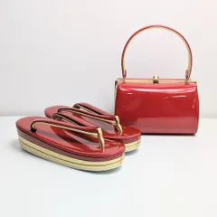 和装 草履 バッグ セット エナメル 赤 金 ゴールド フリーサイズ/LLサイズ w56-1