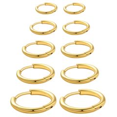 Senteria フープピアス リング メンズ レディース 両耳用 サージカルステンレス イヤリング セット 金属アレルギー対応 シンプル 人気 5ペア（サイズ10mm-18mm、幅2mm、 ゴールド、シルバーブラック）