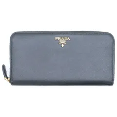 PRADA (プラダ) ロゴ サフィアーノ ラウンドファスナー長財布 ロングウォレット カードケース ブラック ゴールド金具 レザー 1ML506