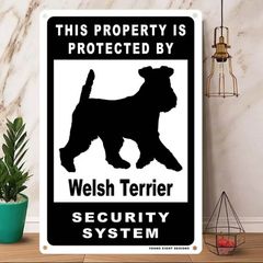雑貨【Welsh Terrier/ウェルシュ・テリア】 Dog ドッグ 犬 メタルポスタ― Security セキュリティー 警告 ヤードサイン メタルプレート ブリキ看板 -210のサムネイル