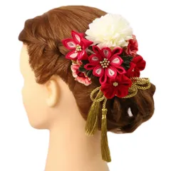 髪飾り 成人式 つまみ細工 赤 振袖 前撮り 袴 浴衣 夏祭り 花火大会 2点セット ピンク 房付き ヘアアクセ 洋かんざし 法被 ヘ No.9-4177