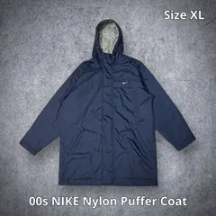 00s NIKE Nylon Puffer Coat ナイキ 中綿ナイロンコート ネイビー XLサイズ スウッシュロゴ ロゴ刺繍 ロング丈 ロングコート ベンチコート Y2K スポーツ ストリート