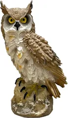 elrin 置物 フクロウ ガーデン オブジェ ガーデニング モニュメント カラス よけ 烏よけ リアル 風水 開運 小物(白茶)