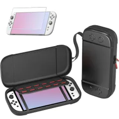 SWITCH 2 ケース+ 1枚 HDガラス強化保護フィルム Ninten-do Switch 2 用 保護ケース カバー EVA 収納バッグ 防塵 防水 耐衝撃 軽量 全面保護型 持ち運び便利 (Black)