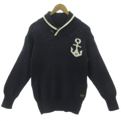 ジースターロウ G-Star RAW ショールカラーニット 221220112 セーター アンカーマーク ロゴ 長袖 厚手 ウール混 ネイビー 紺  Mのサムネイル