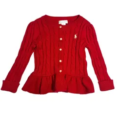 B033 【美品】Ralph Lauren ラルフローレン カーディガン ニット レッド 赤 ガールズ 女の子 18M