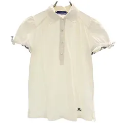 バーバリーブルーレーベル 三陽商会 半袖 ポロシャツ 38 ホワイト系 BURBERRY BLUE LABEL 袖リボン 鹿の子 レディース 【中古】  【230518】