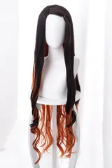 コスプレ耐熱ウィッグ ナチュラルブラック オレンジ 2トーン カールロング ウィッグ ★鬼滅の刃/竈門禰豆子 【487B】 ★即納品★