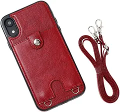 MocliL iPhone XR スマホショルダー ストラップ ケース 斜めがけ 首掛け 肩掛け カード収納 レディース メンズ 日本国内検品＆梱包 iPXR ML0028( レッド,  iPhone XR)のサムネイル