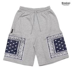 LOWLOW STREETWEAR BANDANA SWEAT SHORTS【GRAY】 (M・L・XL)( 大きいサイズ スウェットショーツ ハーフパンツ ショートパンツ バンダナ ペイズリー PAISLEY LOWRIDER ローライダー ロサンゼルス)