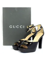 【207911】GUCCI グッチ  オープントゥ　アンクルストラップ　ヒールサンダル レザー  ・35　C ブラック