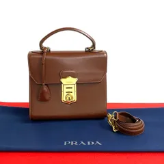 極 美品 希少品 鍵付き PRADA プラダ ロゴ 金具 レザー 本革 2way ショルダーバッグ ハンドバック ミニ トートバック ブラウン 茶 49120