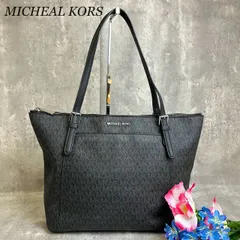【良品】MICHEAL KORS マイケルコース トートバッグ ハンドバッグ バックル  総柄 ロゴ金具 シルバー金具 ロゴ型押し 肩掛け PVCレザー レディース ブラック 黒色