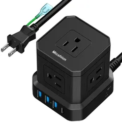 1個Type-C 3個USBポート コンセントusb付き 電源タップ 5個AC口（2400Ｗ) usb付き 雷ガード タコ足配線 2m テーブルタップ OAタップ 延長コード マルチタップ Type-C付 安全保護機能 自宅用 キューブ型電源タップ 会社用 M