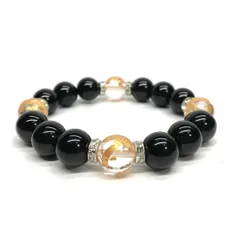 12mm 四神獣金彫水晶×モリオン パワーストーン ブレスレット天然石 運気上昇 開運 金運 健康運 厄払い お守り 青龍 白虎 玄武 朱雀 （シルバー）メンズ・レディース 男性・女性 数珠ブレス 開運 ■