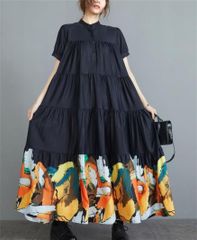 ワンピース 即購入OK レディース 半袖 ロングワンピース シャツワンピース サマードレス ゆったり マキシ丈 ミモレ丈 切り替え 着痩せ カジュアル おしゃれ 夏 