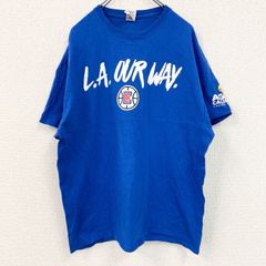 古着 used　ギルダン　半袖プリントTシャツ　ロサンゼルスクリッパーズ　クルーネック　レトロデザイン　青　ブルー　XLサイズ