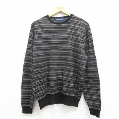 L/古着 ラルフローレン ポロゴルフ 長袖 ブランド セーター メンズ 90s メリノウール クルーネック 黒 ブラック ボーダー spe 25sep30 中古