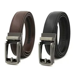 【2本セット】本革 ベルト 穴なしベルト オートロック 自動 メンズ 紳士 ビジネス
