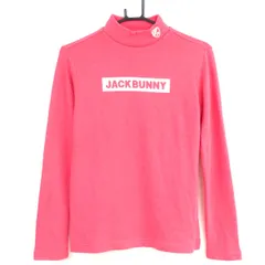 【美品】ジャックバニー 長袖ハイネックシャツ レッドピンク 表起毛 ロゴ白 ネック内側・袖口毛羽立ち少 レディース  ゴルフウェア Jack Bunny