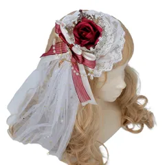 [GTM Smith] ミニハット ヘッドドレス 王冠 ヘア クリップ ロリータ 花嫁 地雷 姫系 リボン レース バラ 赤 [レッド]