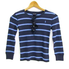 ラルフローレン 長袖Ｔシャツ トップス ヘンリーネック ボーダー柄 フリル キッズ 女の子用 6Xサイズ 紺×水色 RALPH LAUREN 【中古】