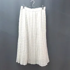 ◇ COMME CA コムサ ウエストゴム チェック柄 裏地あり ロング フレア スカート サイズ11 ホワイト ベージュ レディース E  【1309250011088】