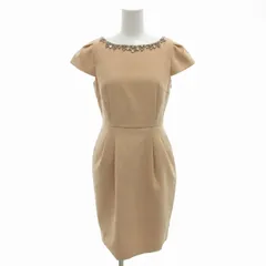 アプワイザーリッシェ Apuweiser-riche ワンピース ドレス レース切替 フリル ビジュー装飾 ひざ丈 半袖 1 S ベージュ /FF 0924