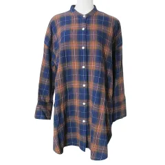 イエナ IENA 19AW チェックネルシャツ ロング 長袖 バンドカラー オーバーサイズ ブラウン ブルー 36 S相当 X